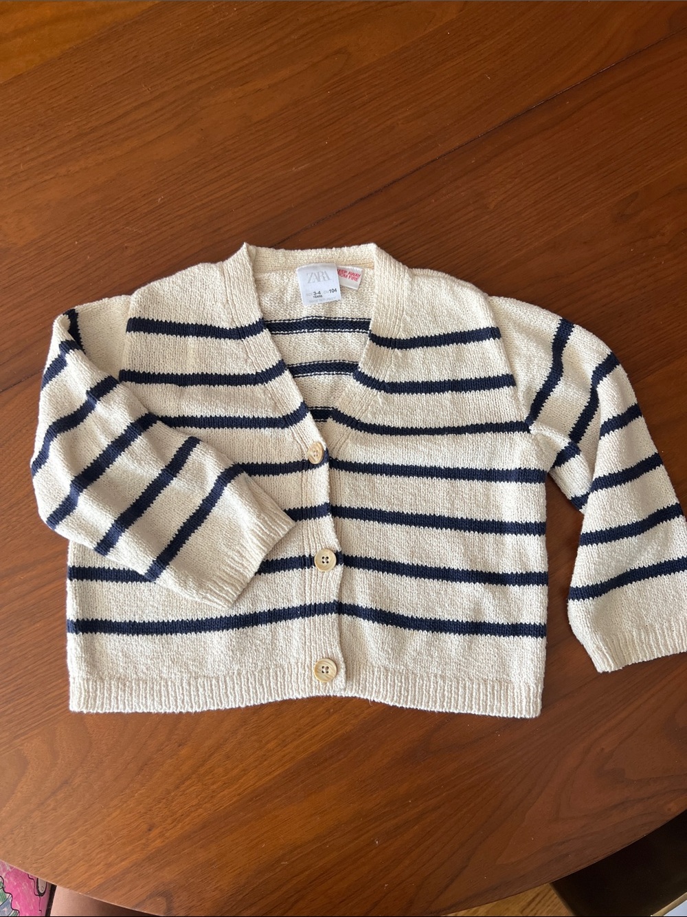 Zara - Cream and Navy Striped Button-Front Cardigan